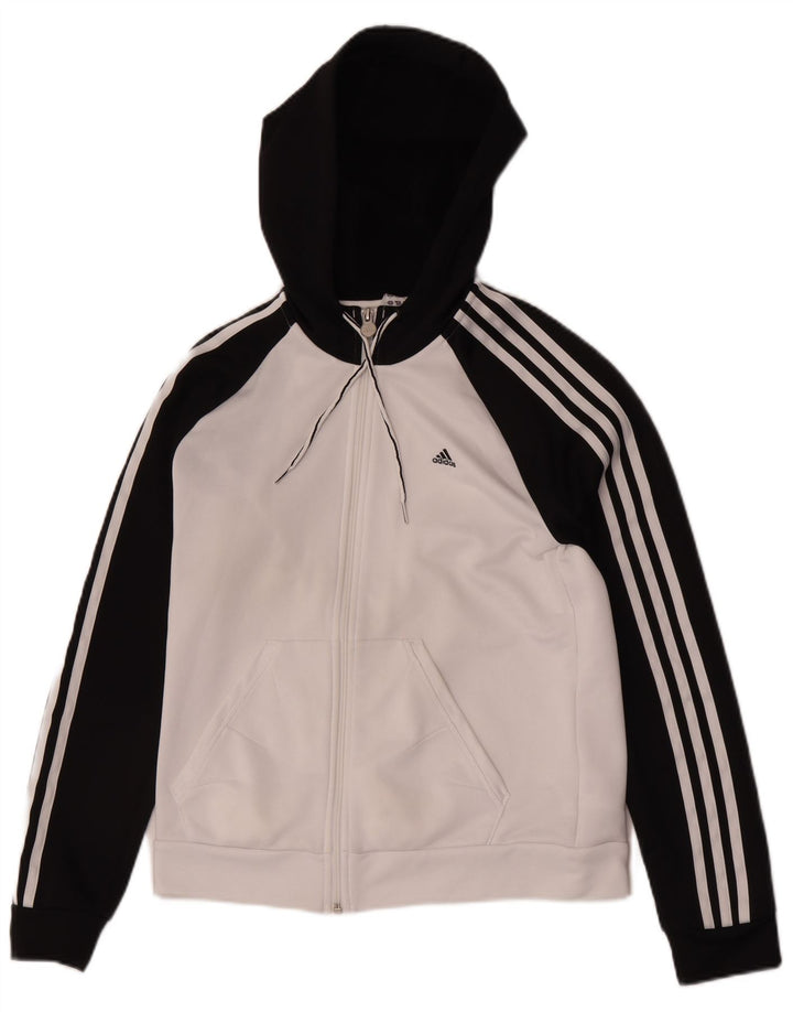 Adidas γυναικείο πουλόβερ με κουκούλα με φερμουάρ UK 14 μεσαίο λευκό πολυεστέρας