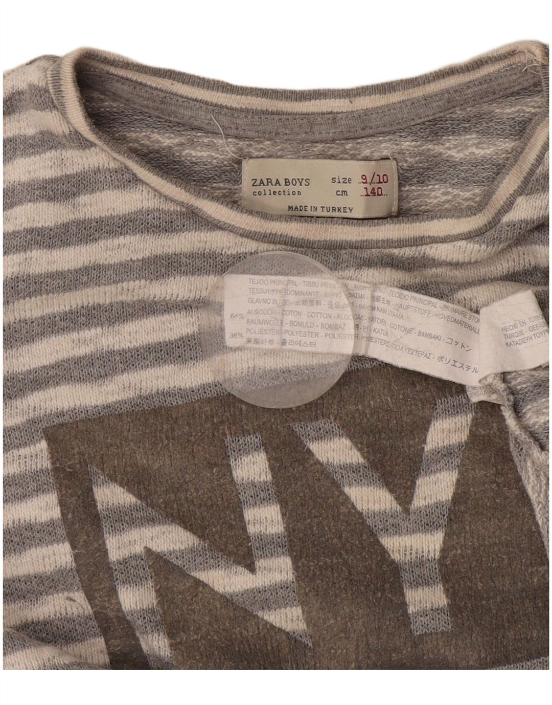 Zara Boys Graphic Top Μακρυμάνικο 9-10 ετών Γκρι Ριγέ Βαμβακερό
