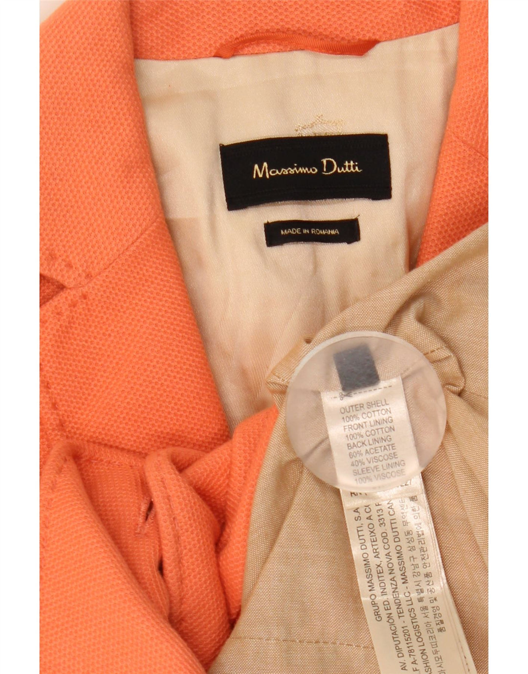 MASSIMO DUTTI Γυναικείο μπουφάν σακάκι με 1 κουμπί EU 38 Μικρό πορτοκαλί βαμβακερό