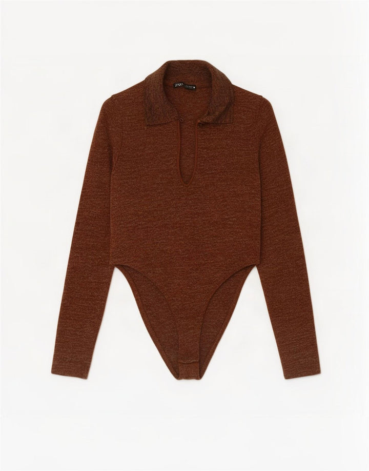Zara γυναικείο μακρυμάνικο κορμάκι UK 8 Small Brown Flecked Polyester