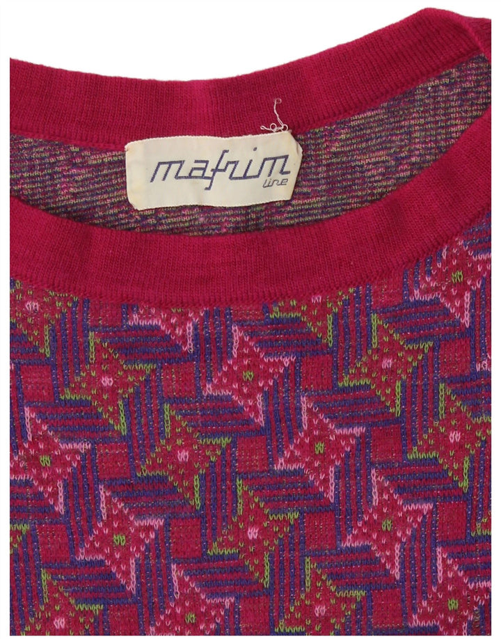 Vintage γυναικείο Abstract Pattern πουλόβερ με λαιμόκοψη UK 10 Small Multic