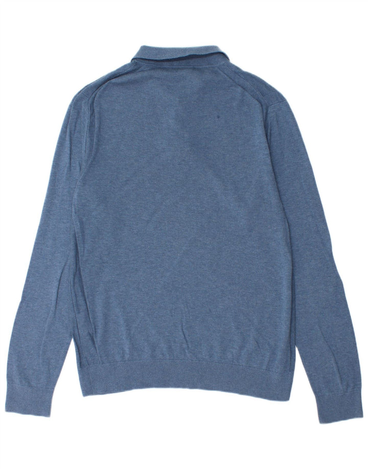 MICHAEL KORS Mens Polo Neck Jumper Sweater Large Blue Cotton