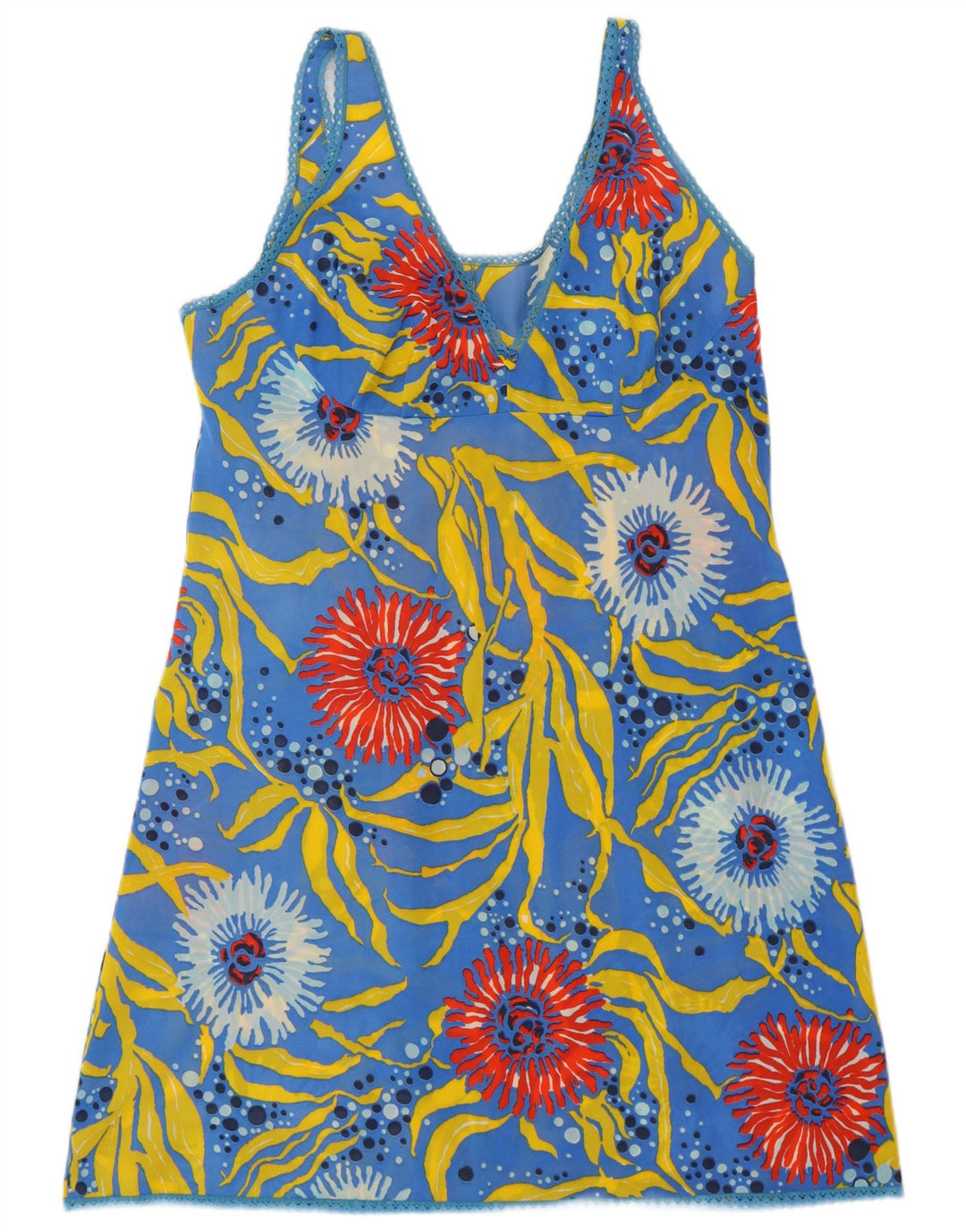 VINTAGE Γυναικείο Slip Dress Abstract Pattern UK 12 Medium Blue