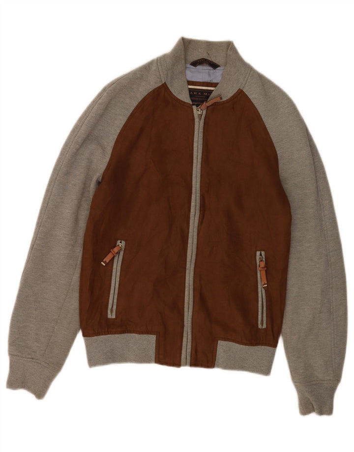 Zara Ανδρικό μπουφάν bomber UK 38 Medium Brown Colourblock Polyester