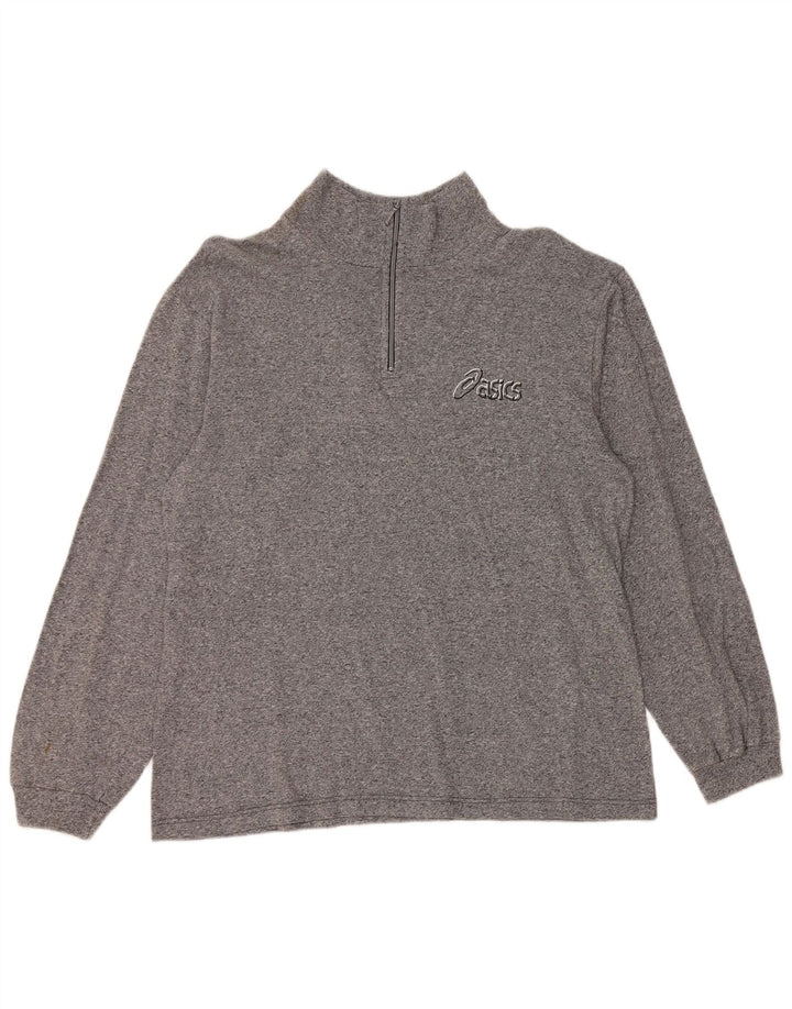 Ανδρικό πουλόβερ Asics με φερμουάρ, βαμβακερό μεσαίο γκρι