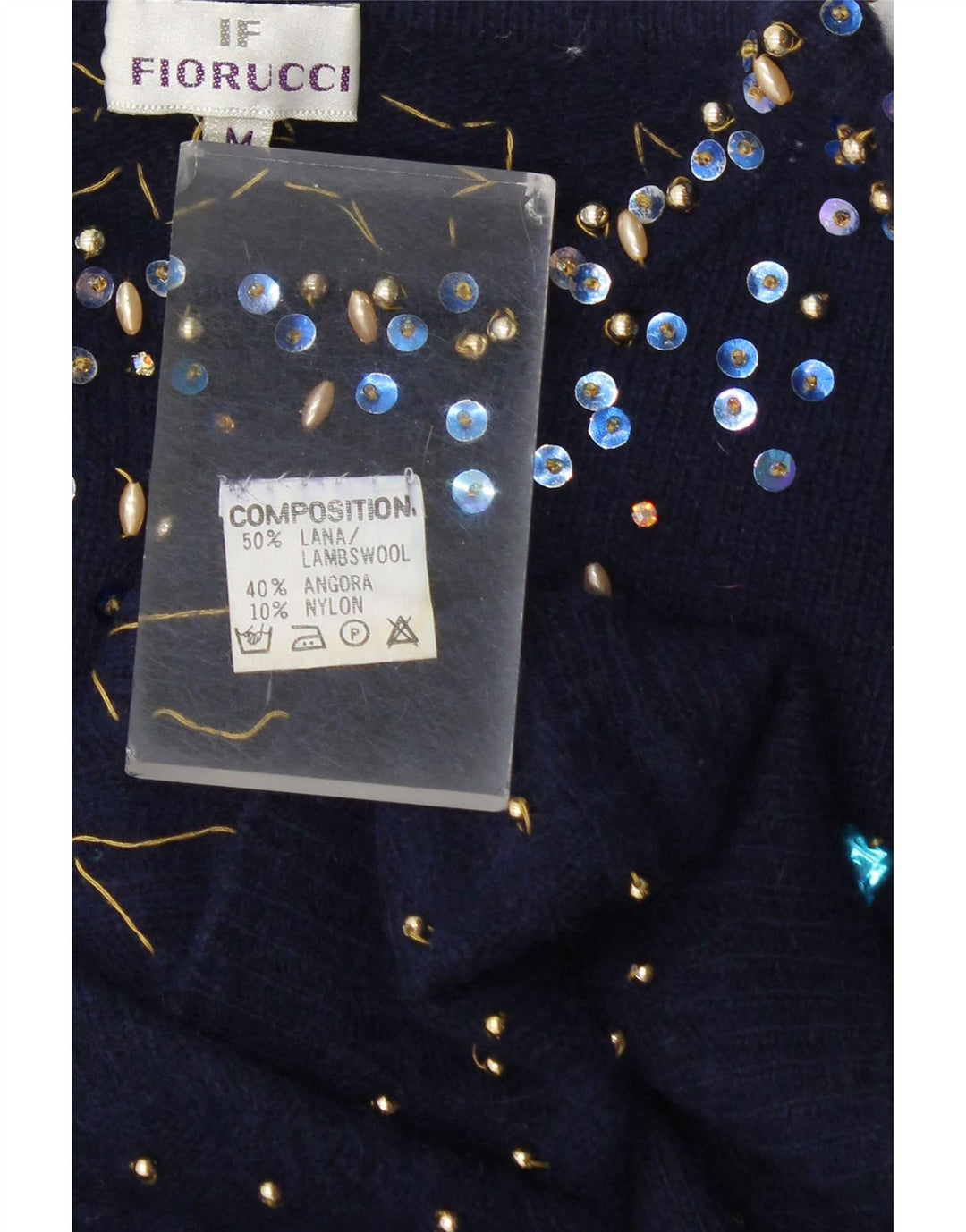 Fiorucci γυναικείο πουλόβερ με λαιμό σκάφος UK 14 Medium Navy Blue Spotted