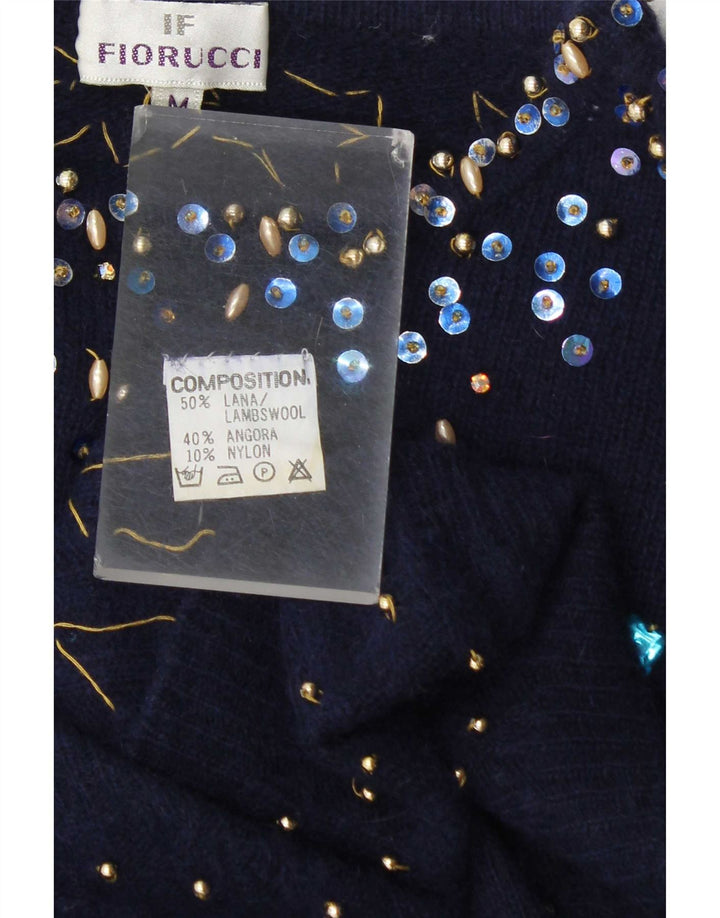 Fiorucci γυναικείο πουλόβερ με λαιμό σκάφος UK 14 Medium Navy Blue Spotted