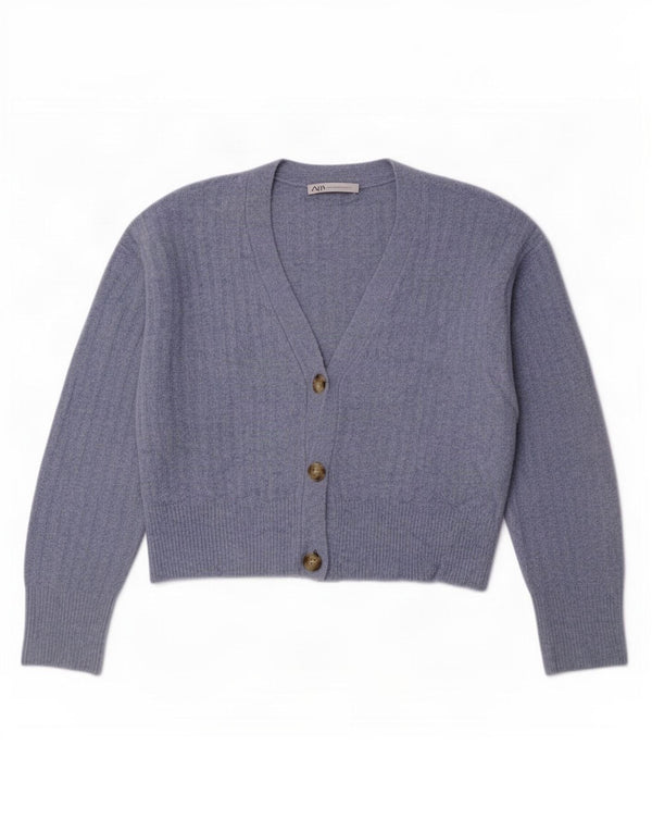 Zara Γυναικείο πουλόβερ ζακέτα υπερμεγέθη UK 10 Small Blue Acrylic