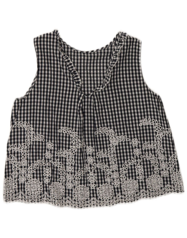 Zara Γυναικείο Αμάνικο Crop Top UK 6 XS Navy Blue Gingham
