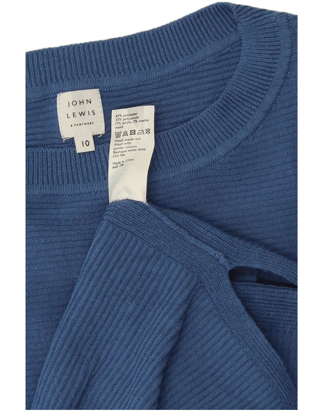 John Lewis Γυναικείο πουλόβερ με λαιμό σκάφος UK 10 Small Blue Polyester