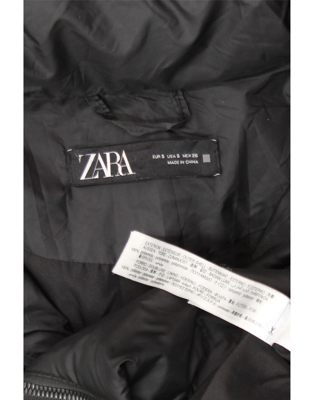 Zara γυναικείο παλτό με κουκούλα μεγάλου μεγέθους UK 10 μικρό μαύρο πολυαμίδιο