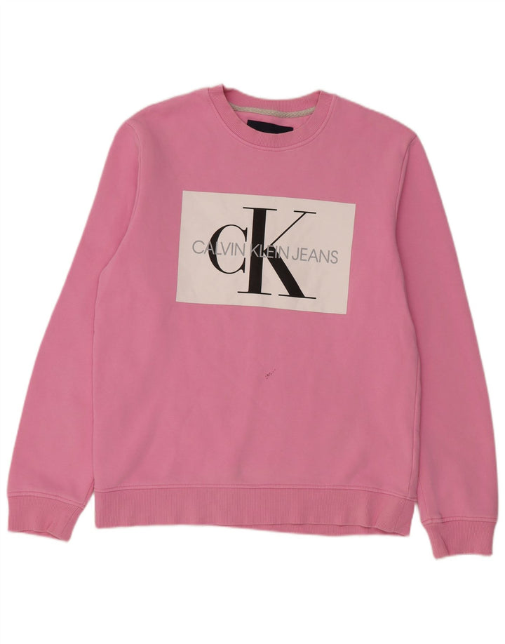 Γυναικείο γραφικό φούτερ Calvin Klein Jeans Jumper UK 14 Medium Pink