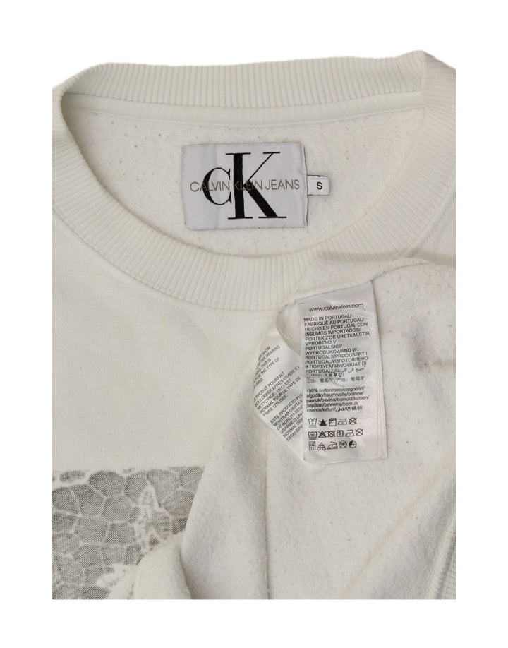 Γυναικείο γραφικό φούτερ Calvin Klein Jumper UK 10 μικρό λευκό βαμβακερό