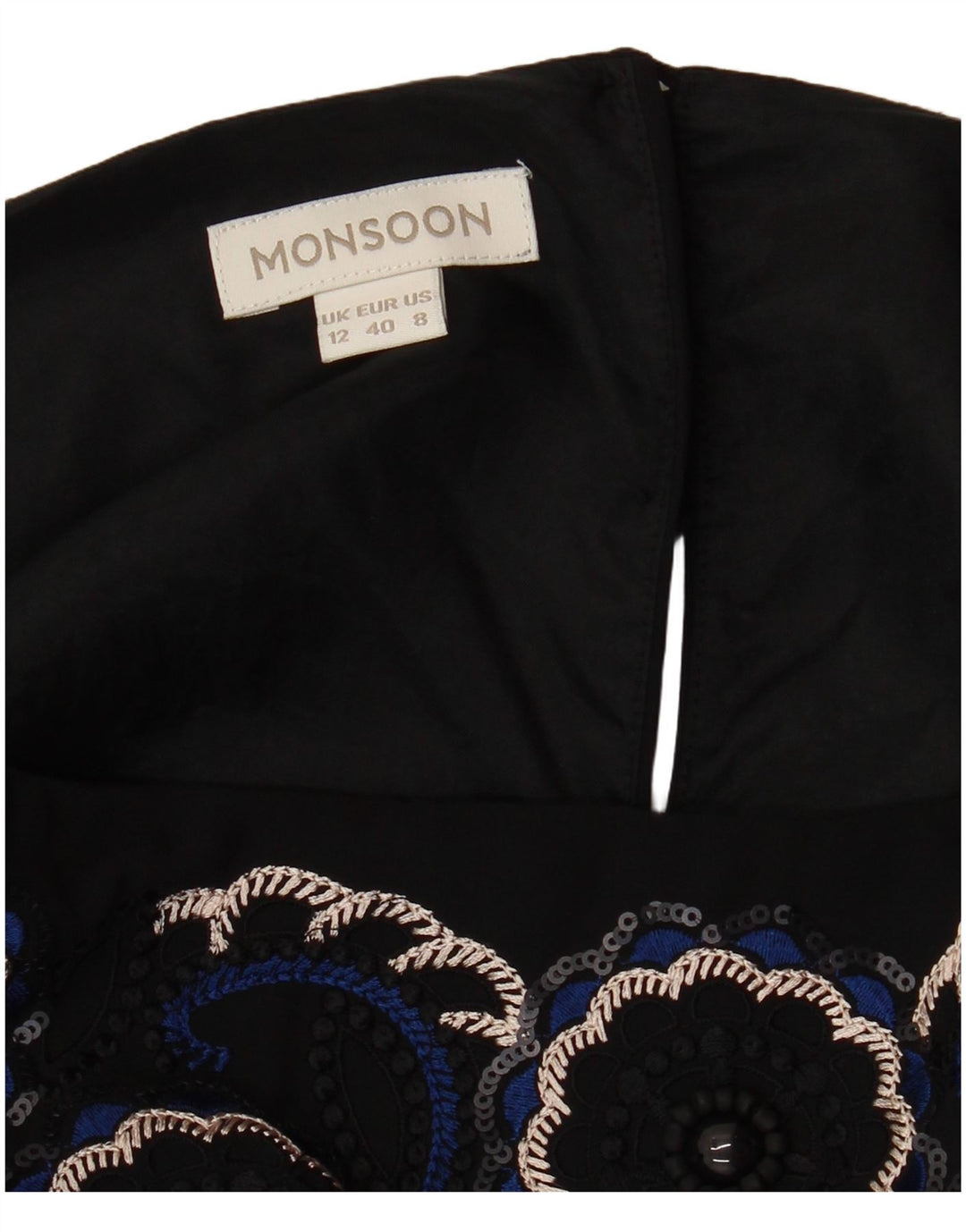 Γυναικείο φόρεμα με μανίκια MONSOON 3/4 UK 12 μέτριο μαύρο ριγέ