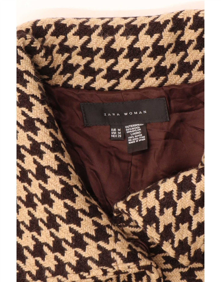 Zara γυναικείο κοντομάνικο παλτό Cape UK 14 Μεσαίο καφέ μαλλί Houndstooth
