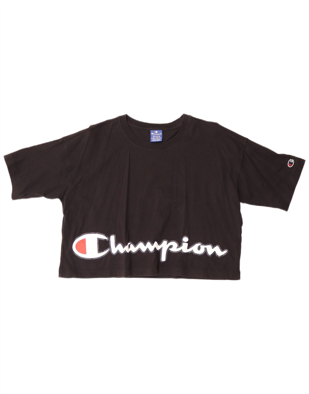 CHAMPION Γυναικείο Crop Graphic T-Shirt Top UK 14 Medium Black