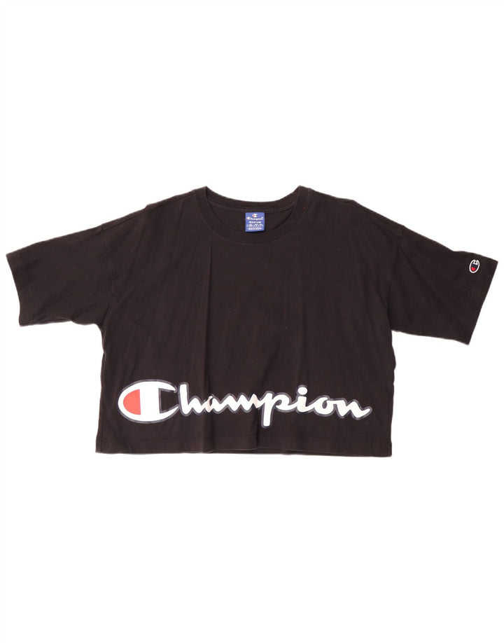 CHAMPION Γυναικείο Crop Graphic T-Shirt Top UK 14 Medium Black
