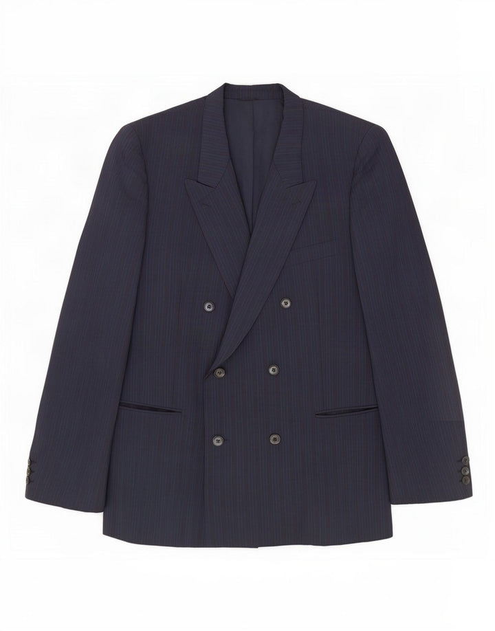 Monti Ανδρικό μπουφάν Blazer με διπλό στήθος IT 56 3XL Navy Blue ριγέ μαλλί