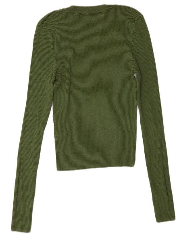 Zara Γυναικεία Slim Fit Top Μακρυμάνικο UK 8 Μικρή Πράσινη Βισκόζη