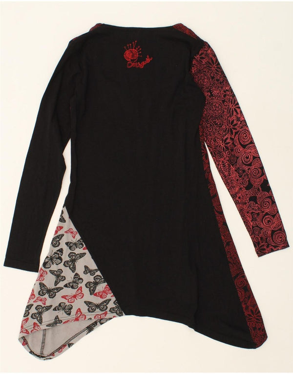 DESIGUAL Womens Graphic Asymmetric Tunic Top UK 10 Small Black Paisley