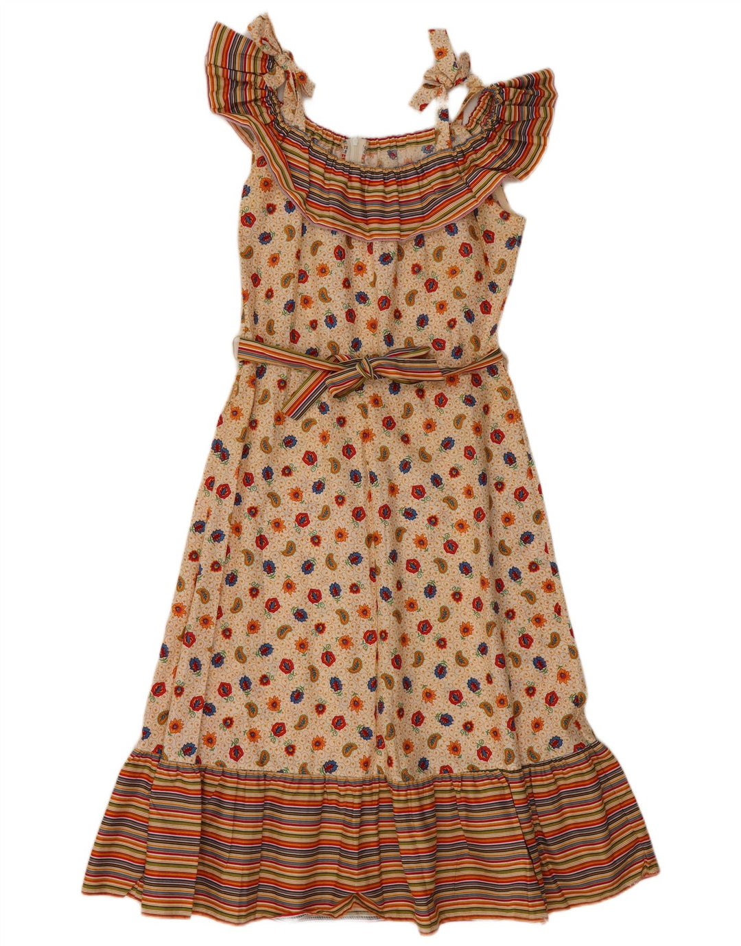 VINTAGE Γυναικείο Αμάνικο Φόρεμα ΕΕ 36 Μικρό Μπεζ Paisley Βαμβακερό