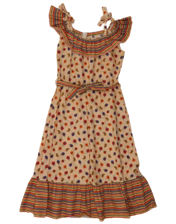 VINTAGE Γυναικείο Αμάνικο Φόρεμα ΕΕ 36 Μικρό Μπεζ Paisley Βαμβακερό