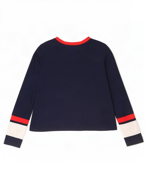 Tommy Hilfiger Womens Top Long Sleeve UK 12 Medium Navy Blue Colourblock