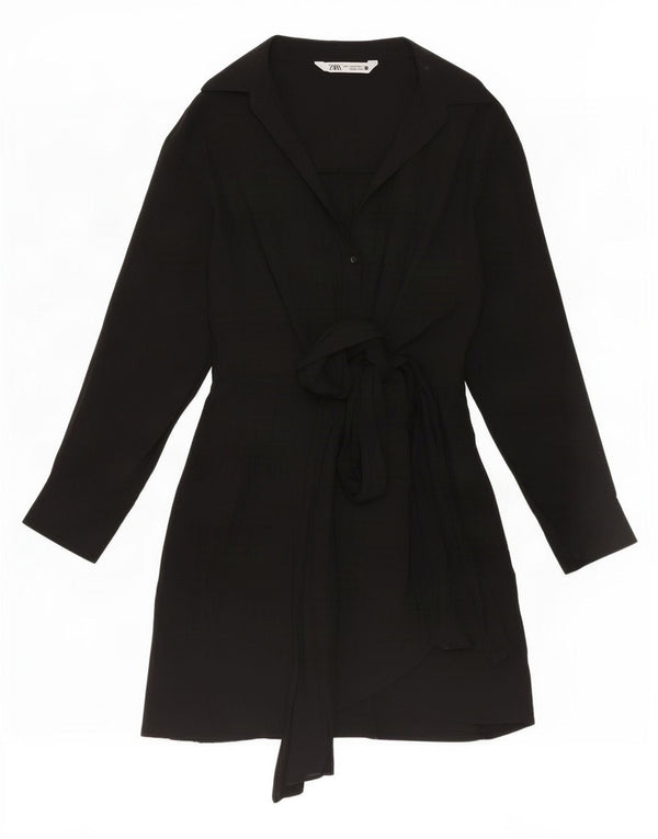 Zara Γυναικείο Loose Fit Tiered φόρεμα UK 6 XS Μαύρη βισκόζη