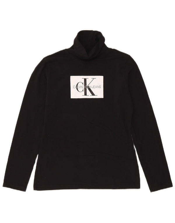 Calvin Klein Jeans Γυναικείο Γραφικό Μακρυμάνικο UK 14 Large Μαύρο