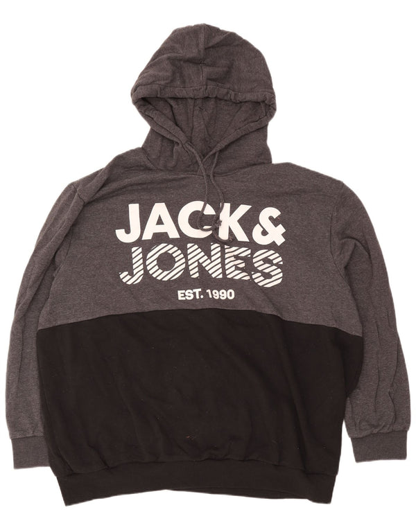 Jack & Jones Ανδρικό γραφικό μπλουζάκι με κουκούλα 5XL Γκρι βαμβακερό