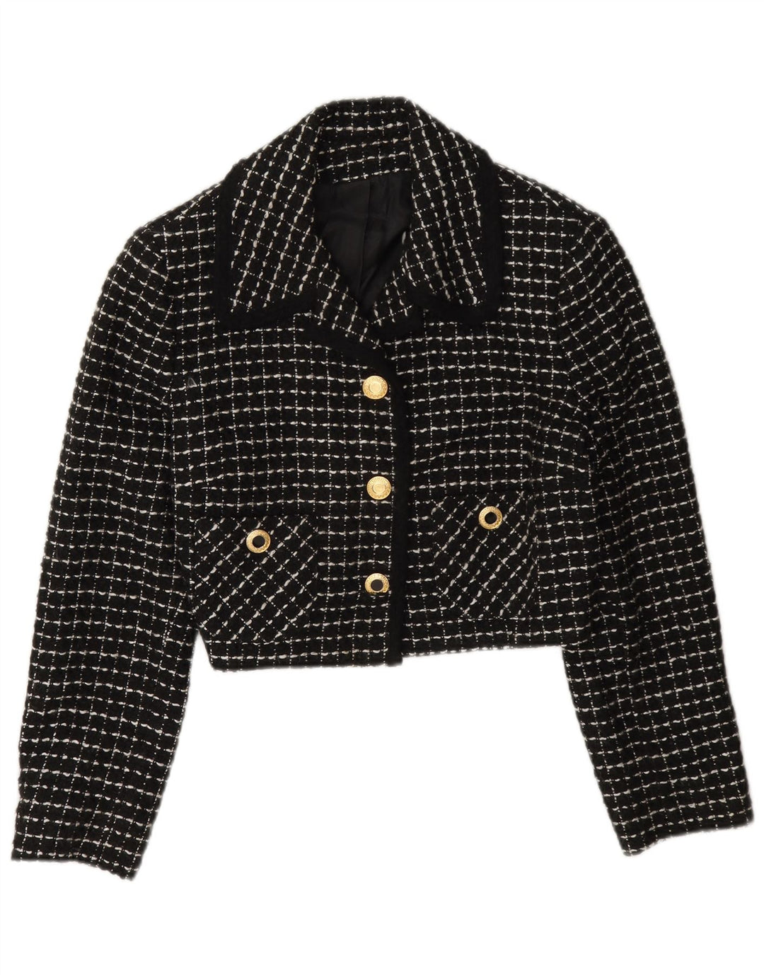 Vintage γυναικείο σακάκι 3 κουμπιών Crop Blazer IT 42 Medium Black Check