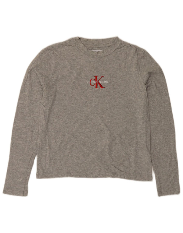 CALVIN KLEIN JEANS Γυναικείο γραφικό τοπ μακρυμάνικο UK 6 XS με γκρι φλύκταινες