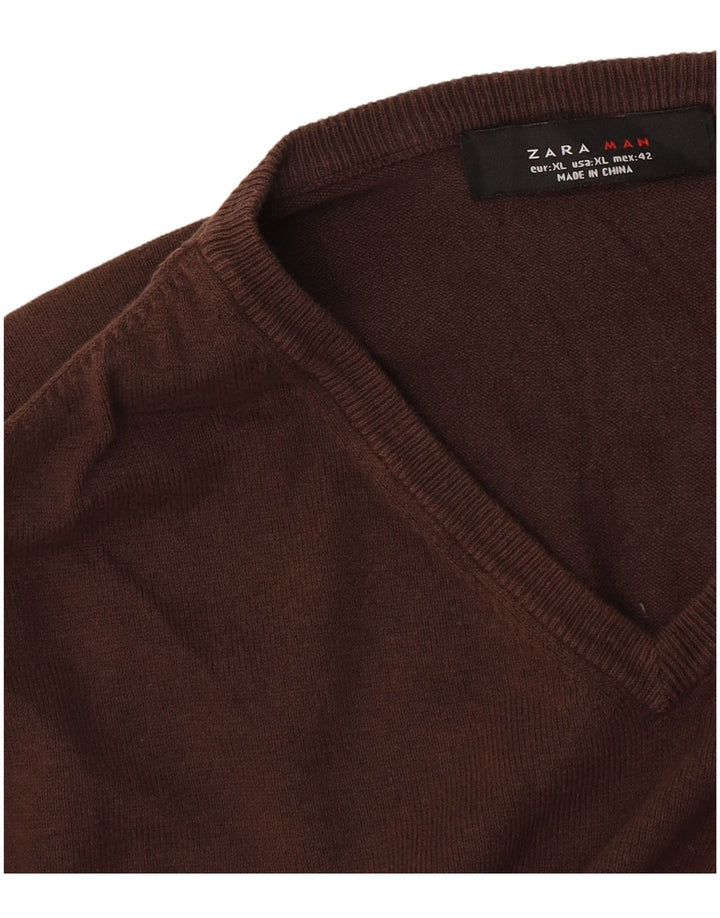 Ανδρικό πουλόβερ Zara με V λαιμόκοψη XL καφέ