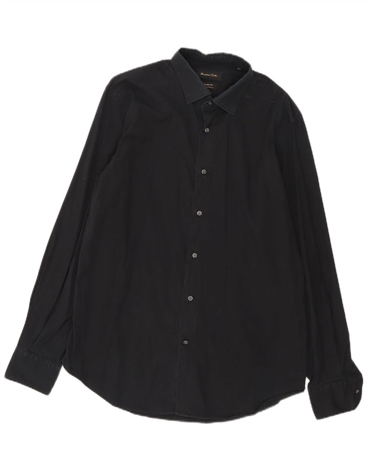 Ανδρικό πουκάμισο Massimo Dutti Slim Fit XL Μαύρο