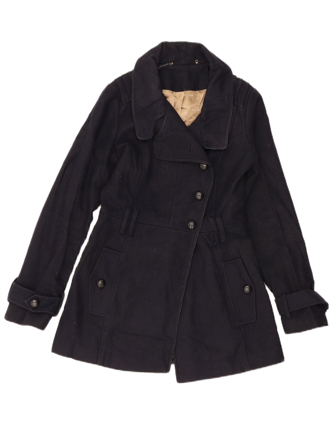 TOPSHOP Γυναικείο παλτό μπιζελιού UK 6 XS Navy Blue Wool