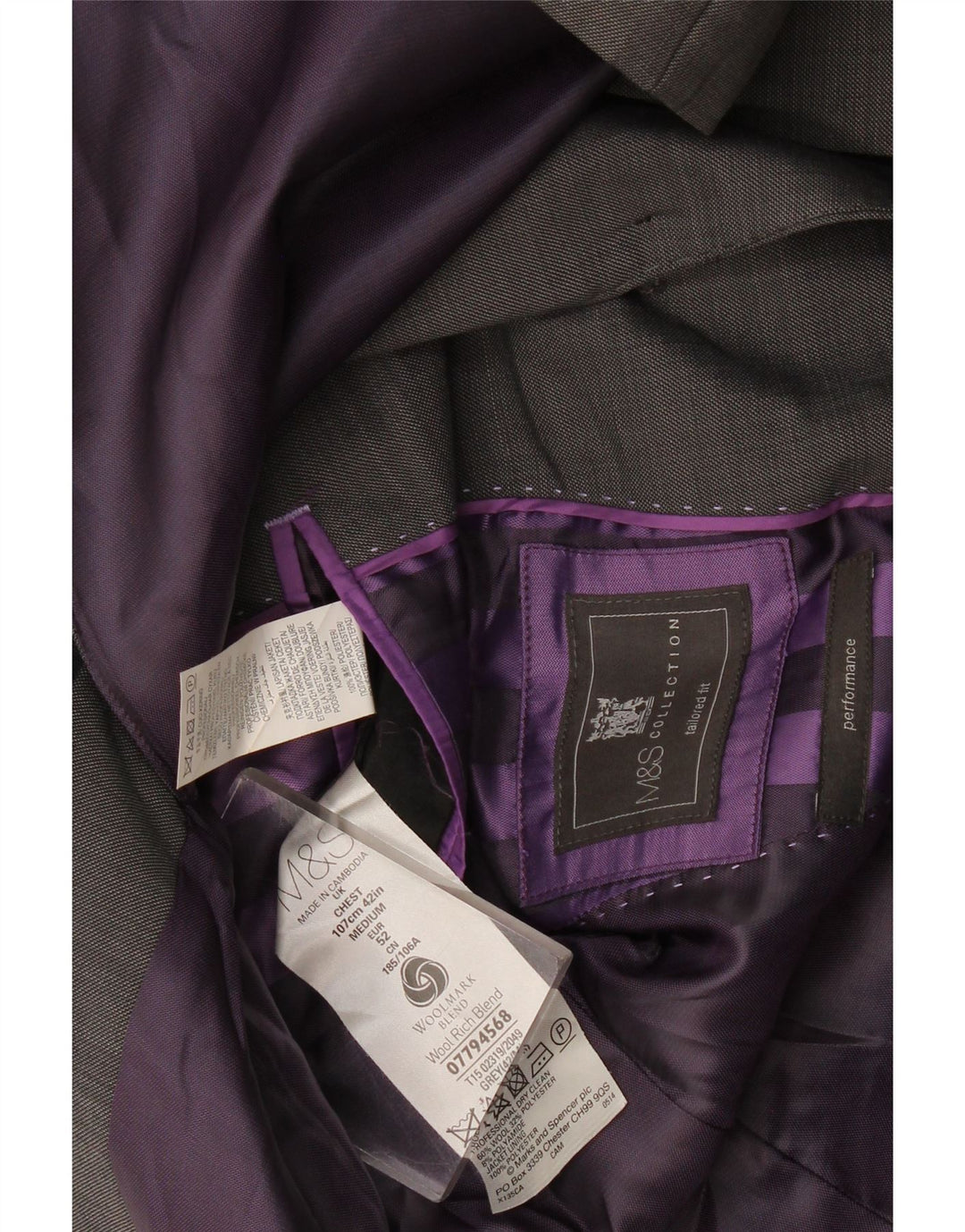 Marks & Spencer Ανδρικό σακάκι σακάκι με 2 κουμπιά IT 52 XL γκρι μαλλί