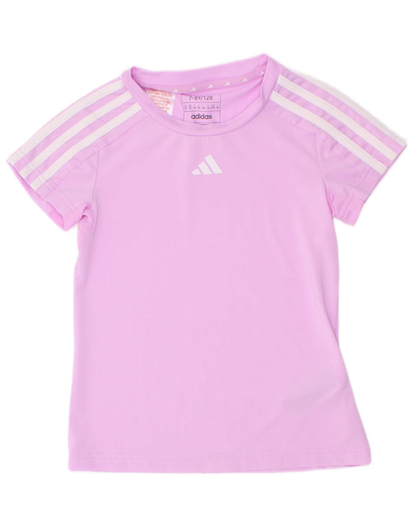 Adidas Girls Aeroready T-Shirt Top 7-8 Years Purple Polyester
