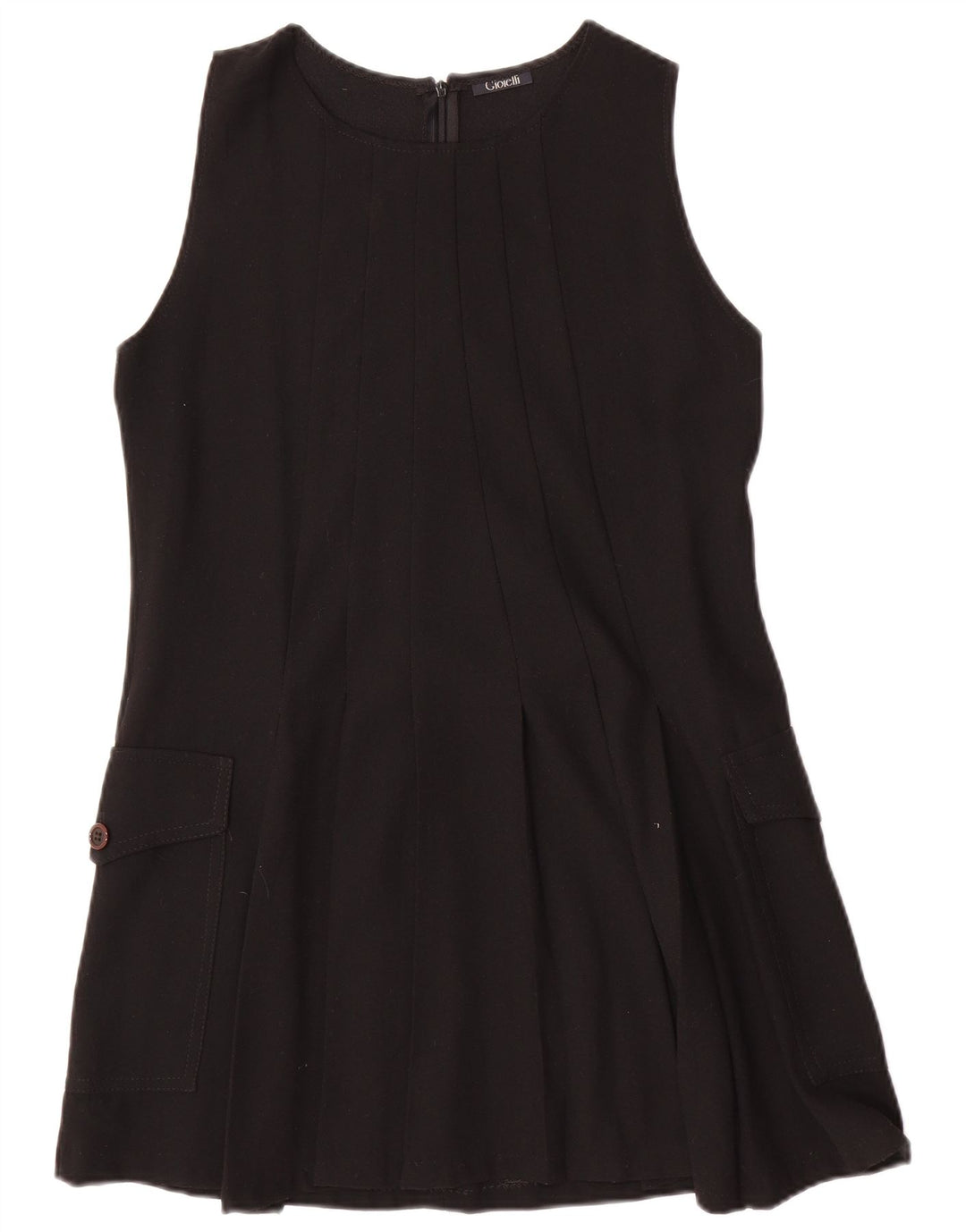 Vintage γυναικείο αμάνικο φόρεμα A-Line UK 12 μεσαίο μαύρο μαλλί