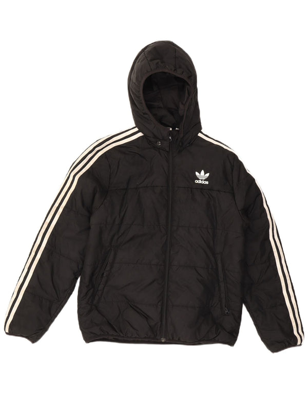 Adidas Boys Hooded Padded Jacket 13-14 Years Black Polyester