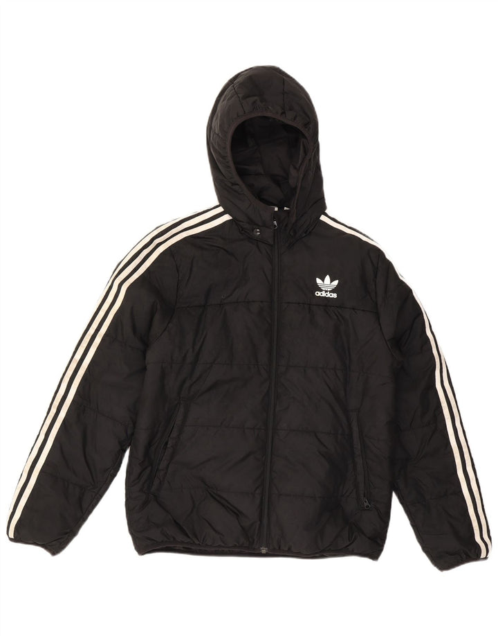 Μπουφάν Adidas Boys με κουκούλα με επένδυση 13-14 ετών μαύρο πολυεστέρα