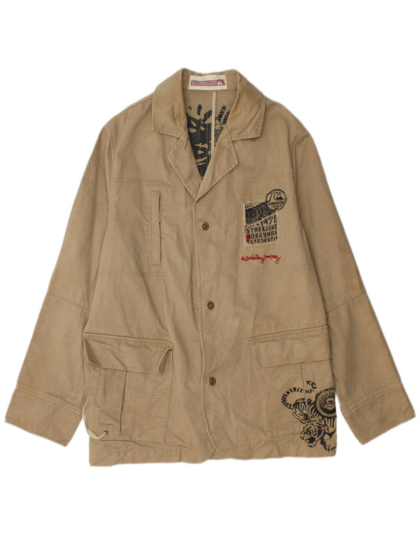 Quiksilver Mens Graphic Utility Jacket UK 40 μεγάλο μπεζ βαμβακερό