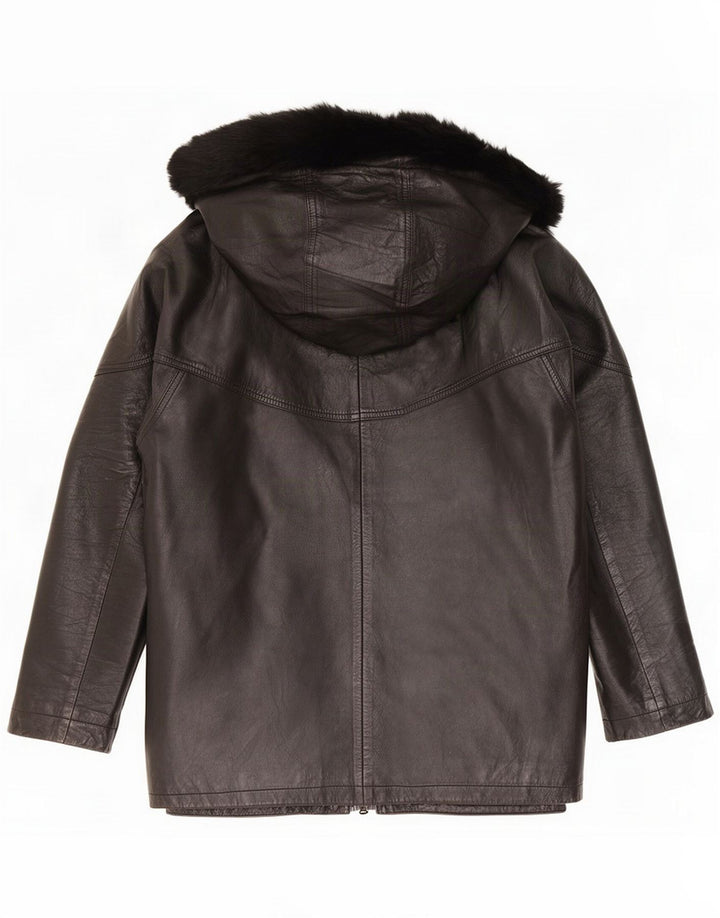 Vintage Γυναικείο Hooded Oversized Δερμάτινο Μπουφάν IT 44 Medium Black