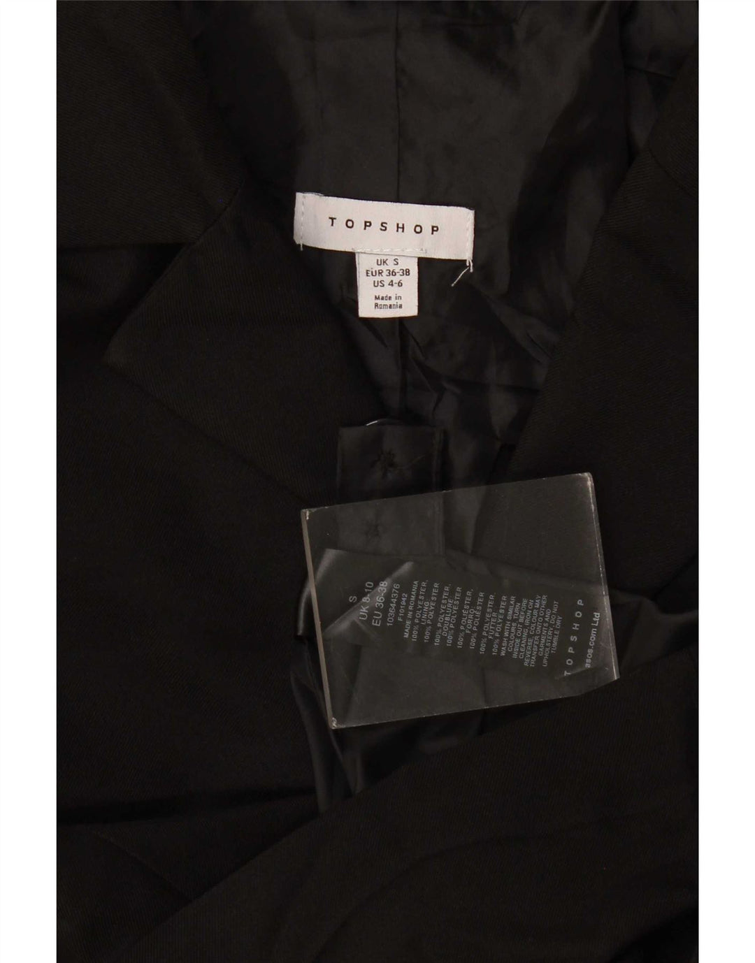 Topshop Γυναικείο Μπουφάν blazer με 3 κουμπιά μεγάλου μεγέθους UK 10 μικρού μαύρο πολυεστέρα