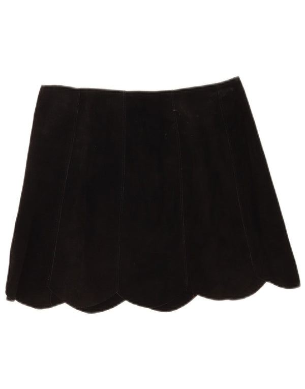 Vintage Womens Suede Skirt Small W26 Black Leather