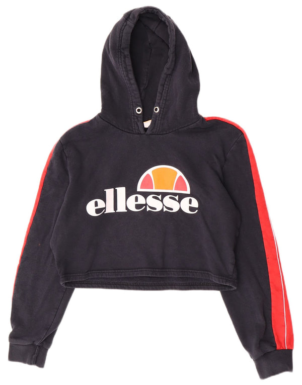 Ellesse Γυναικεία γραφικά Crop Hoodie Jumper UK 14 Large Navy Blue Colourblock
