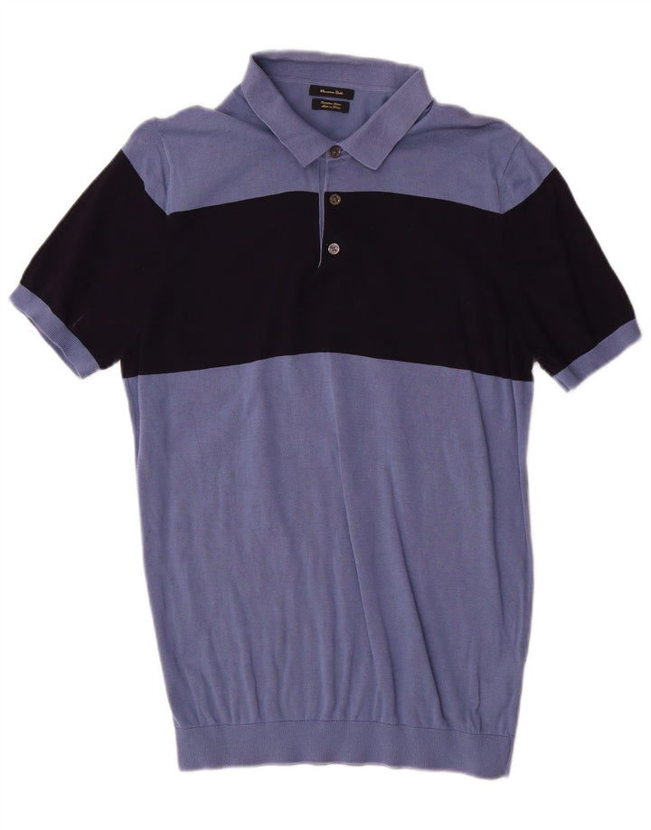 Ανδρικό πουλόβερ Massimo Dutti Polo με λαιμό, μεσαίο μπλε χρώμα