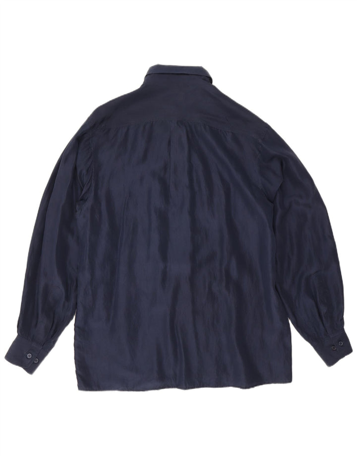 Vintage Ανδρικό πουκάμισο Μεγάλο Navy Blue Silk