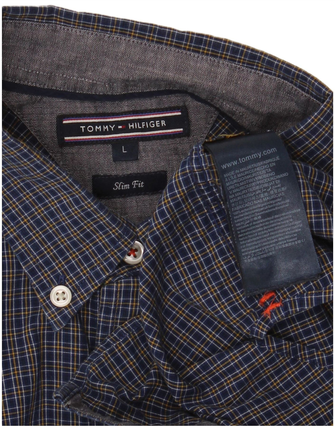 Ανδρικό πουκάμισο Tommy Hilfiger Slim Fit Large Navy Blue Check Cotton