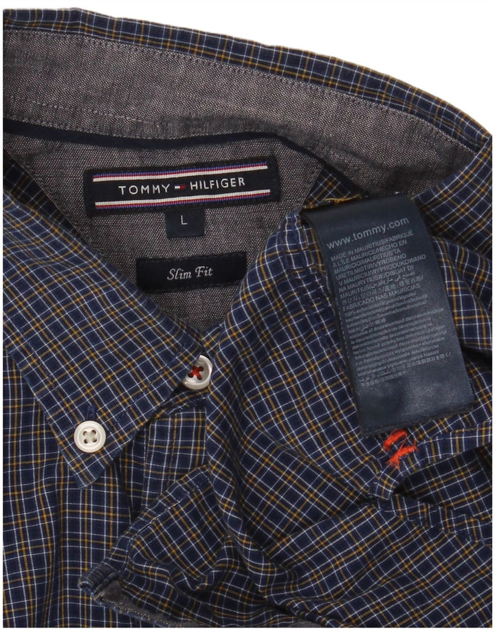 Ανδρικό πουκάμισο Tommy Hilfiger Slim Fit Large Navy Blue Check Cotton