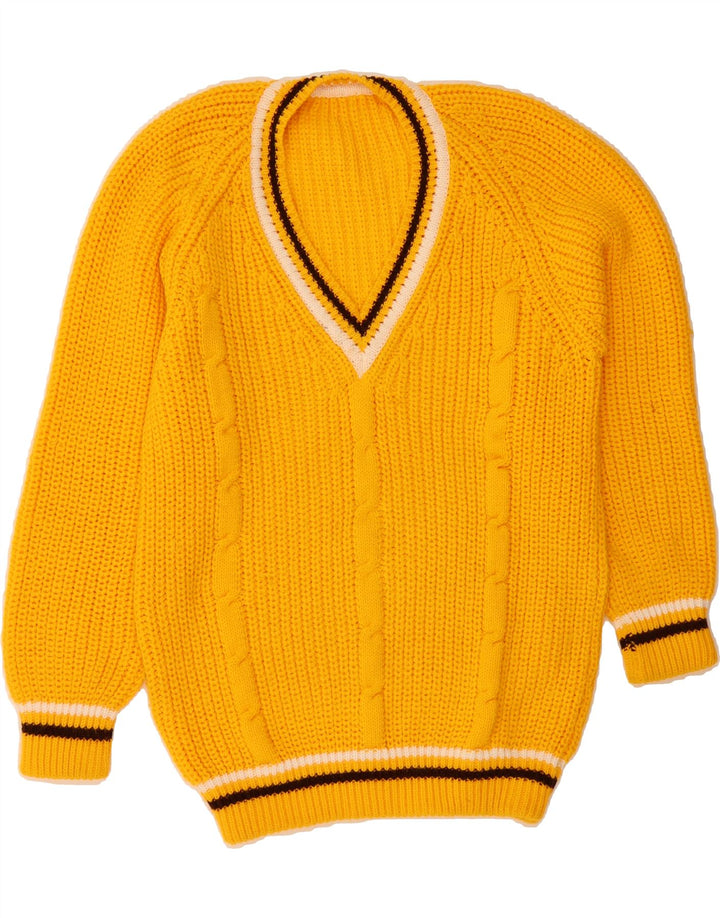 VINTAGE Mens V-Neck Jumper Sweater Large Yellow Vintage Vintage and Second-Hand Vintage from Messina Hembry 